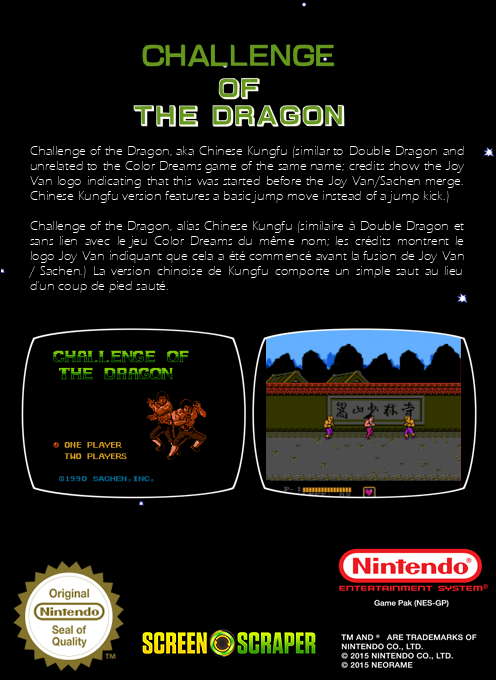 Challenge Of The Dragon (sachen) (Homebrew) — Box back